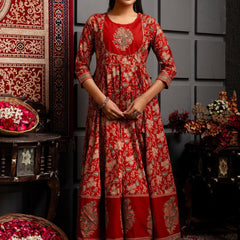 Kimayra Cotton Calf Length Printed 3/4 Sleeves Round Neck Anarkali Kurta Suit Set