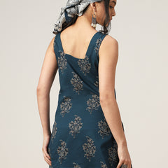 Kimayra Cotton Hip Length Printed Sleeveless Square Neck Straight Top