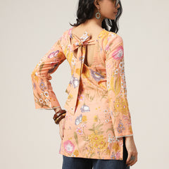 Kimayra Cotton Hip Length Printed Full Sleeve V-Neck Straight Top