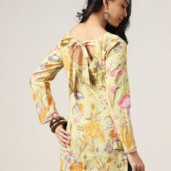 Kimayra Cotton Hip Length Printed Full Sleeve V-Neck Straight Top